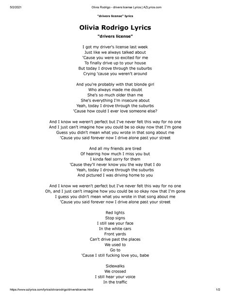 driving license lyrics